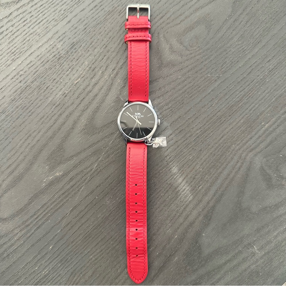Coach Ruby Watch Style W1549 Red Leather Strap Stainless Steel Case & Star Charm